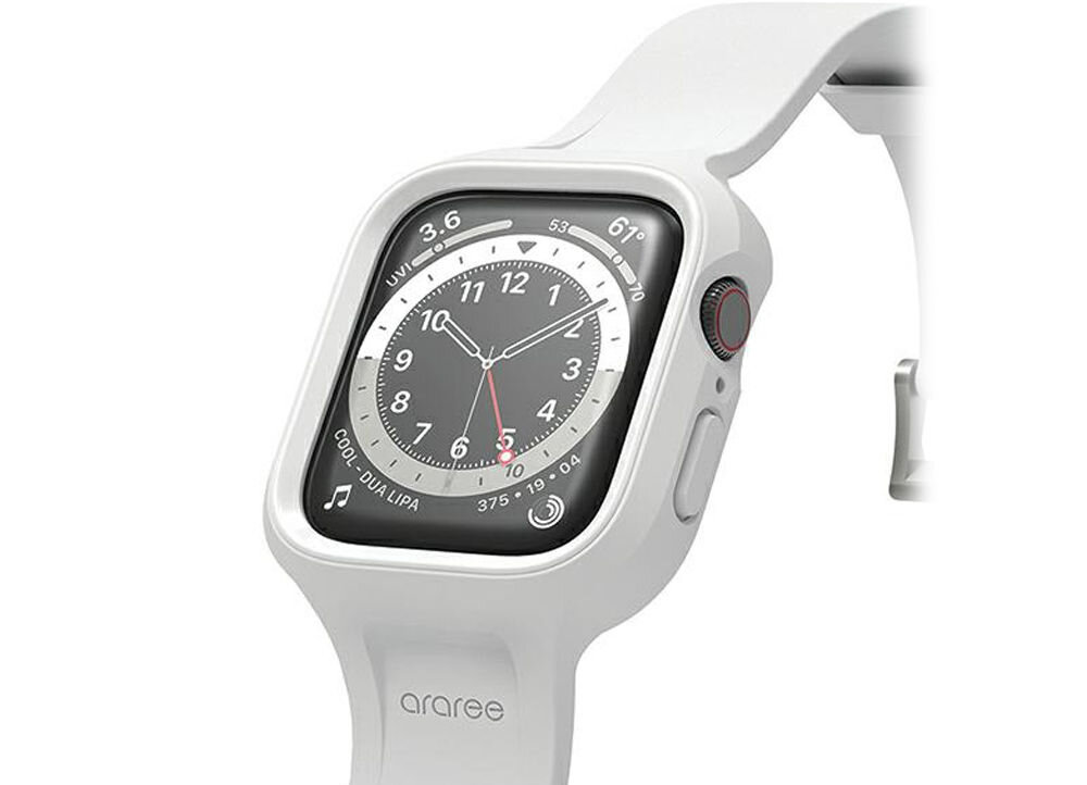 Etui ARAREE Duple Pro do Apple Watch 4/5/6/7/8/9/SE/SE 2 (44/45mm) Biały Założony pasek do zegarka elastyczność obudowa pokrowiec zegarek zegar elastyczny pasek białe tło 