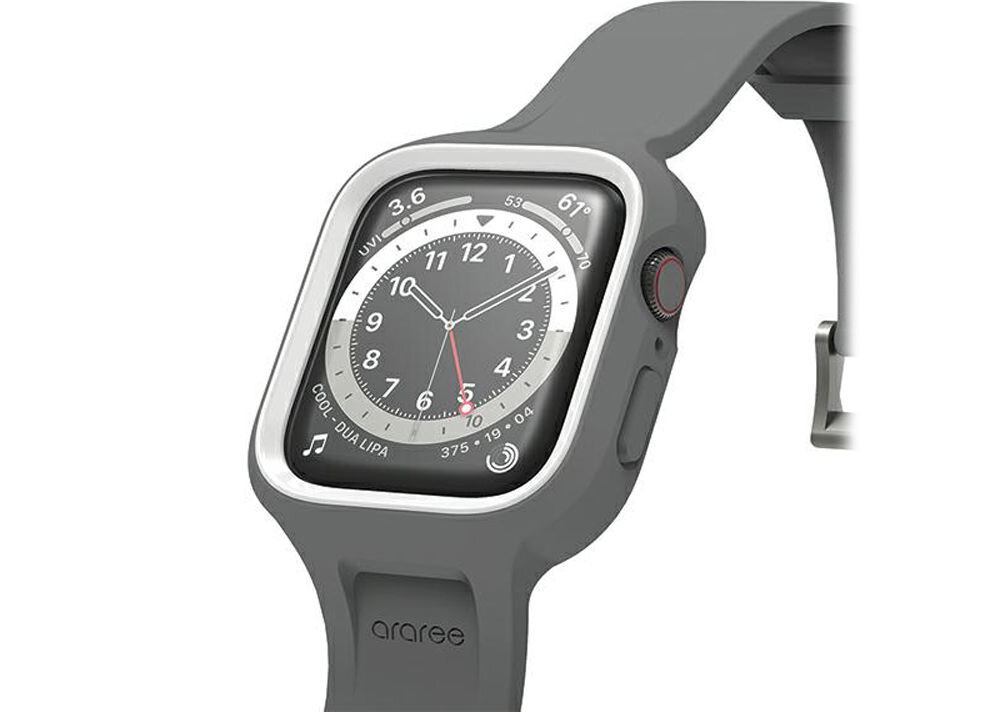 Etui ARAREE Duple Pro do Apple Watch 4/5/6/7/8/9/SE/SE 2 (44/45mm) Szary Założony pasek do zegarka elastyczność obudowa pokrowiec zegarek zegar elastyczny pasek białe tło