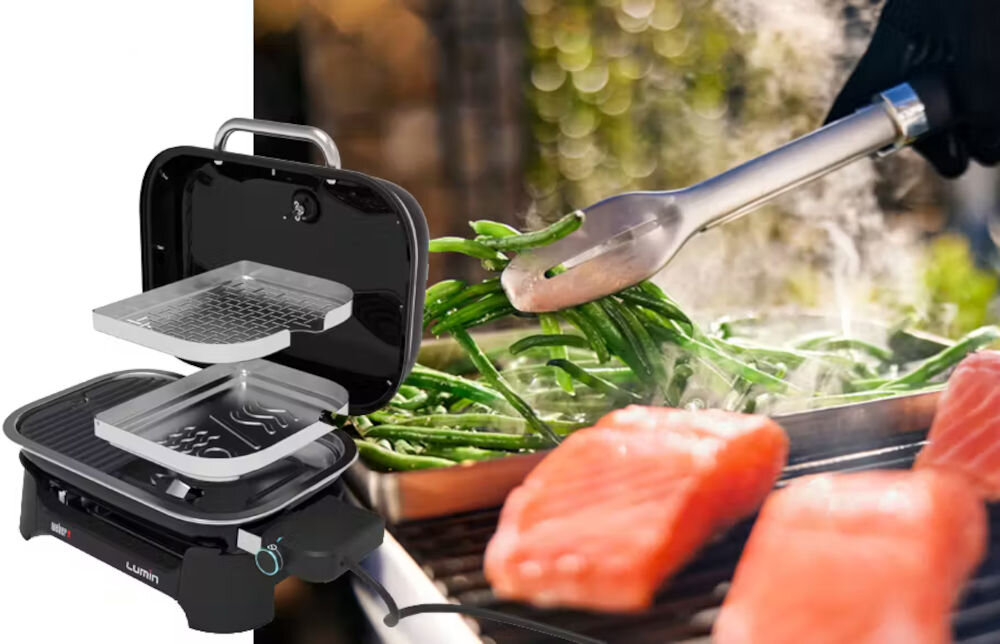Grill elektryczny WEBER Lumin Compact Czerwony gotowanie na parze