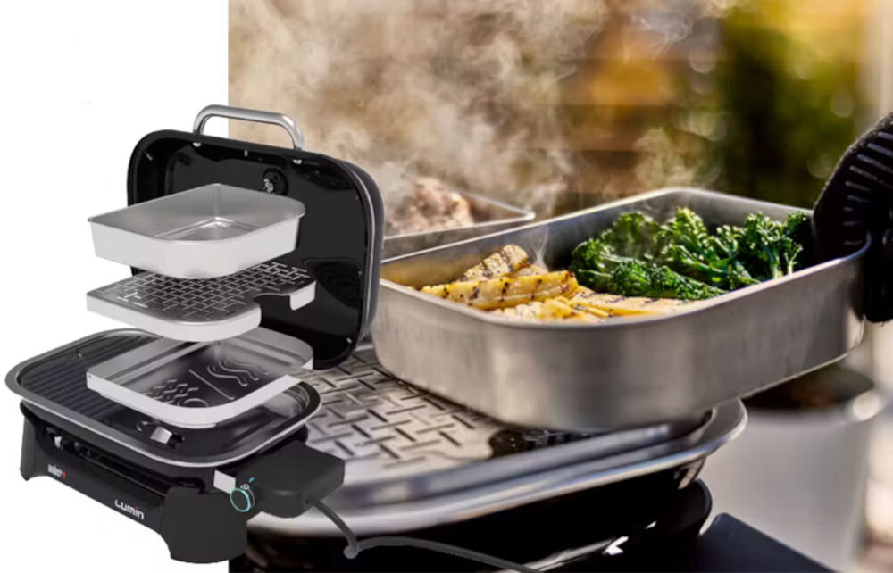 Grill elektryczny WEBER Lumin Compact Czerwony podgrzewanie podtrzymywanie ciepła