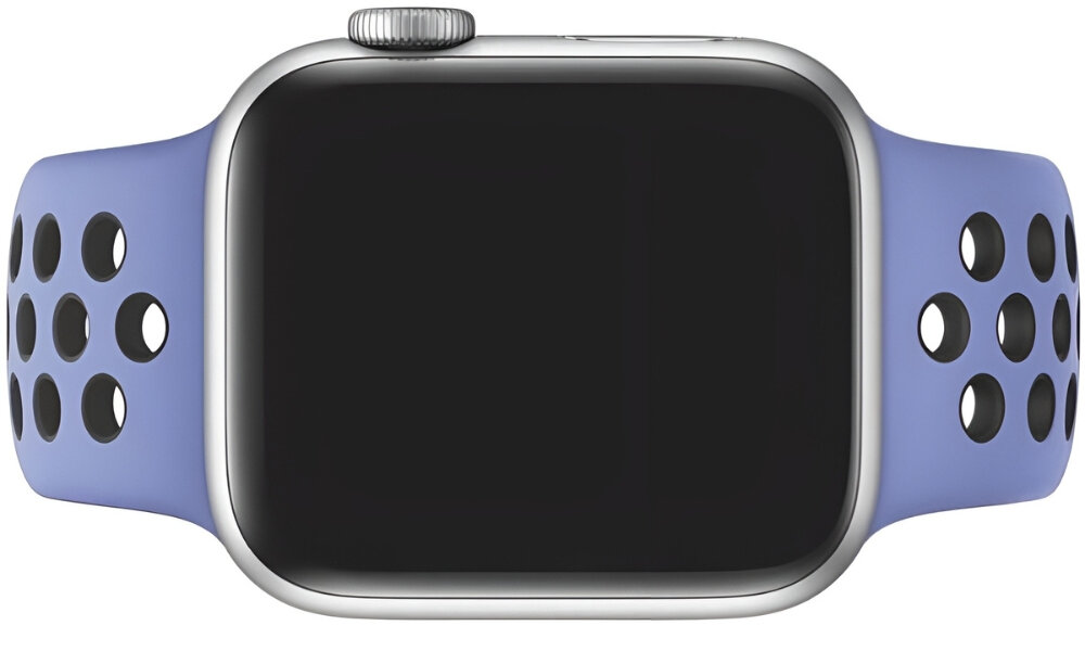 Pasek APPLE Nike Sport Brand do Apple Watch (38/40/41mm) Fioletowo-czarny, Stworzony do ruchu, Zegarek w poziomie pokazany od frontu na wprost
