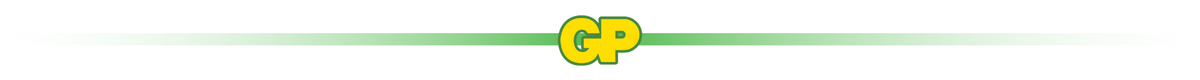 Logo GP na tle zielonej linii, która stopniowo zanika po obu stronach.