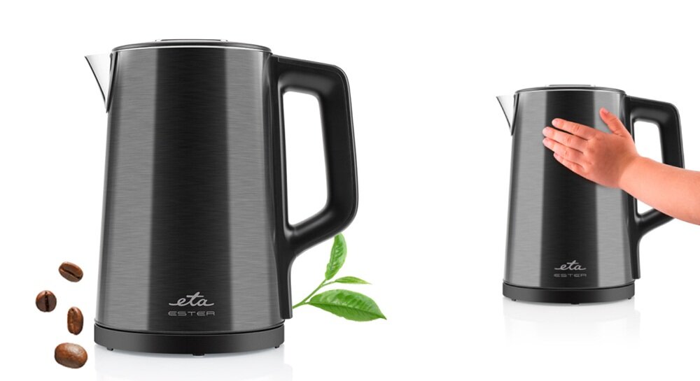Czajnik elektryczny ETA Ester od przodu w ręku, czytelny wyświetlacz, sygnalizacja świetlna oraz dźwiękowa, pamięć, swoboda