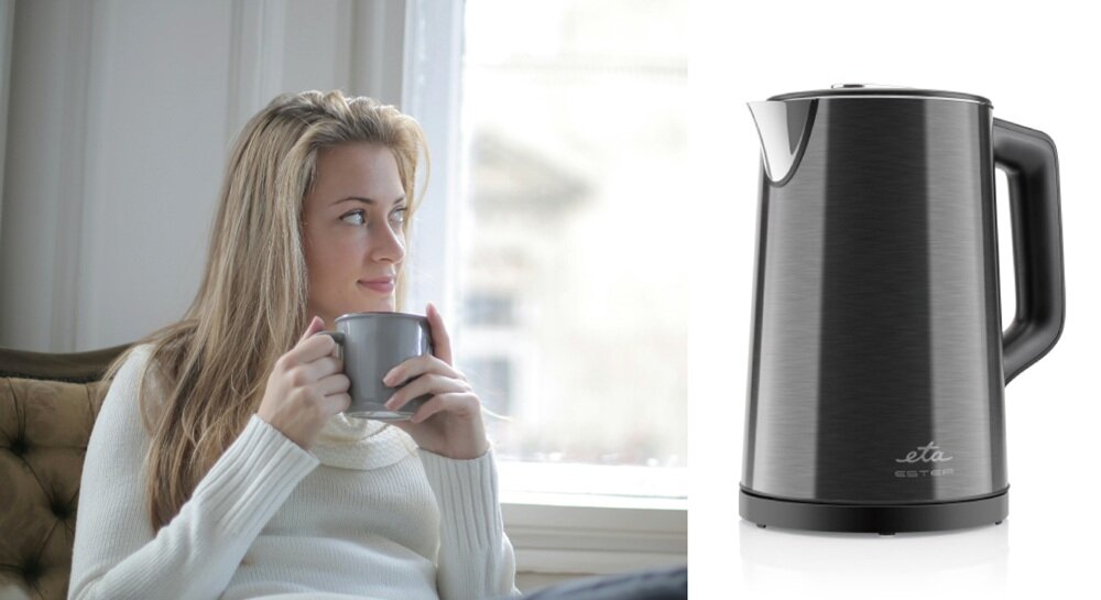 Czajnik elektryczny ETA Ester czajnik w użyciu, potrójny system zabezpieczeń automatyczne wyłączanie