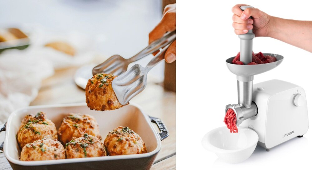 Maszynka do mięsa HYUNDAI MG740 funkcja tarki elektrycznej, szybkie ścieranie, oszczędność czasu