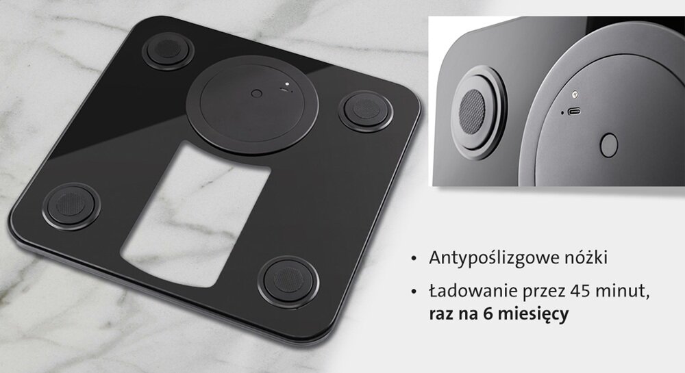 Waga łazienkowa ETA SlimFit 978190000 antyposlizgowe nóżki, stabilność, estetyczny wygląd, łatwe utrzymanie czystości, wygoda, higiena