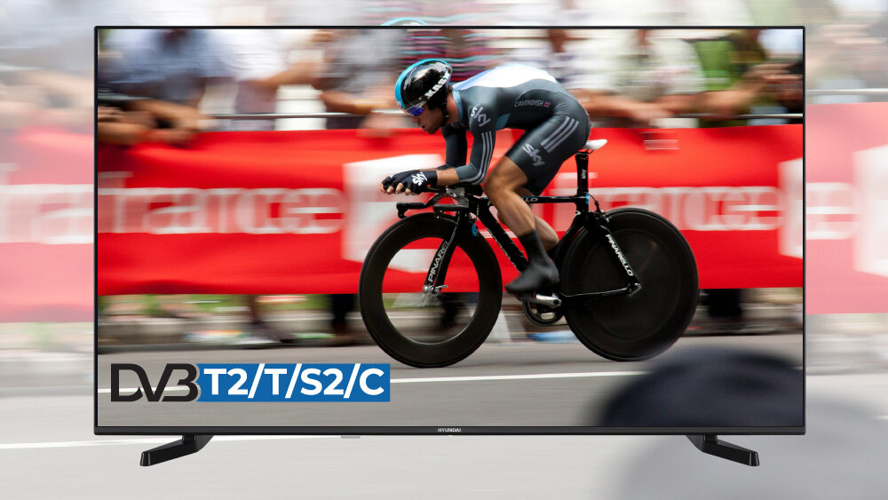 Telewizor HYUNDAI ULX65359GSMART - Gotowe na każdy sygnał, telewizor wyświetlający wyścig kolarski