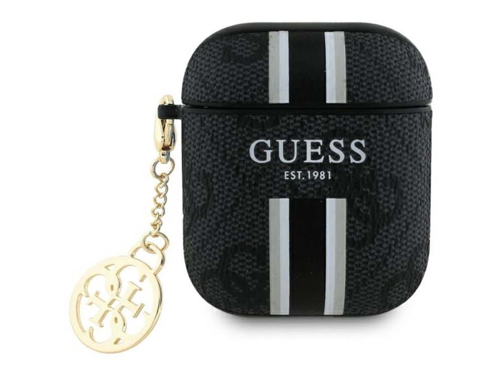 Etui na słuchawki Guess 4G Printed Stripes Charm
            przód etui z karabińczykiem na białym tle
            etui case pokrowiec słuchawki airpods apple