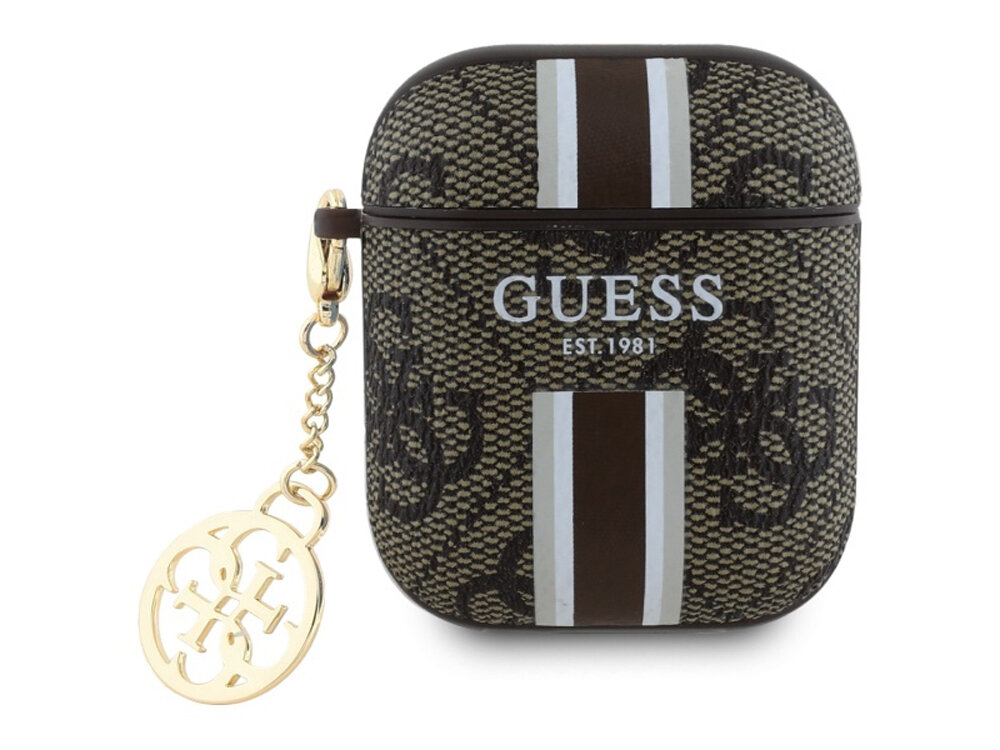 Etui na słuchawki Guess 4G Printed Stripes Charm
            przód etui z karabińczykiem na białym tle
            etui case pokrowiec słuchawki airpods apple