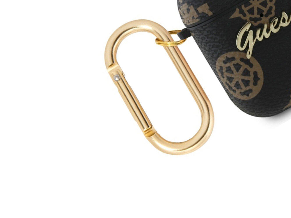 Etui na słuchawki Guess 4G Hook
            zbliżenie na karabińczyk
            logo marka guess wzór spójność karabińczyk