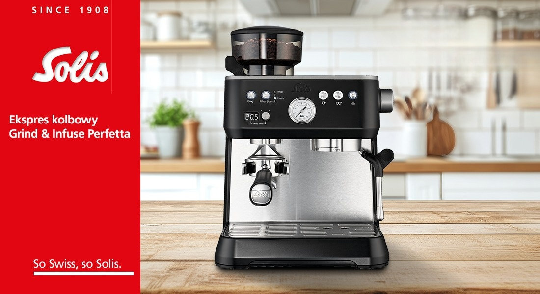 Ekspres SOLIS Grind & Infuse Perfetta SOL98070 Czarny prezentacja lifestyle wygląd wizualizacja tło