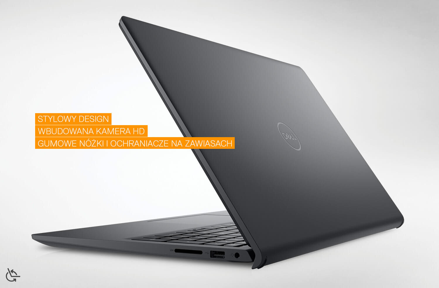 Laptop DELL Inspiron 3525 na biurku z widocznym zdjęciem na ekranie.  - Przemyślany design, Wbudowana kamera HD  