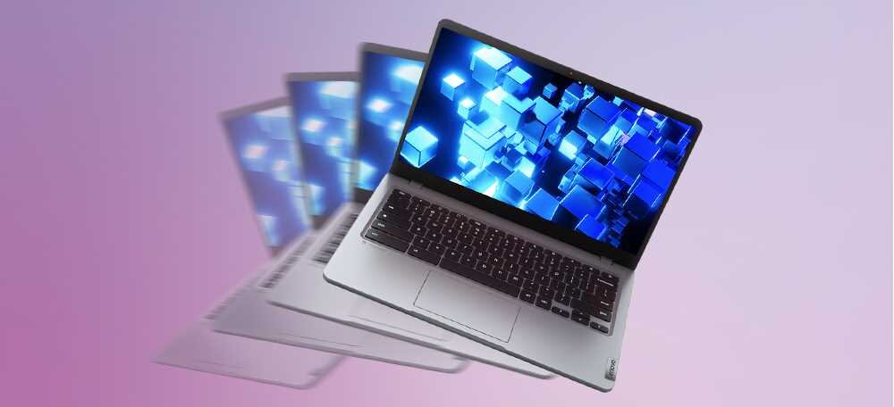 Laptop IdeaPad Slim 3 Chrome na różowym tle. - lekka konstrukcja Chromebook