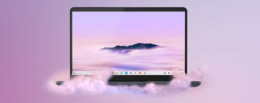 Laptop z chmurą w tle, symbolizującą przechowywanie danych w chmurze. - Długotrwała praca