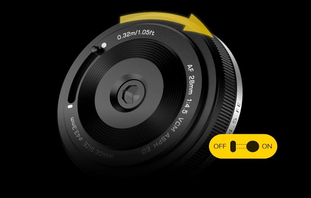 Obiektyw VILTROX AF 28 mm f-4.5 osłona przeciwsłoneczna z funkcją zaślepki