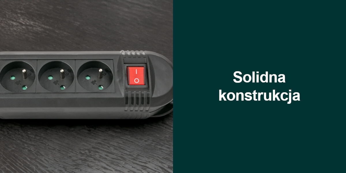 Listwa HAMA Comfort P2223754 3GN (3m) Czarny
solidna konstrukcja, wysokiej jakości przewód o długości 3 metrów, wzmocnione styki, dodatkowo wzmocnione łączenia przewodu z listwą i wtyczką,
produkt, zielone tło, biały napis solidna konstrukcja