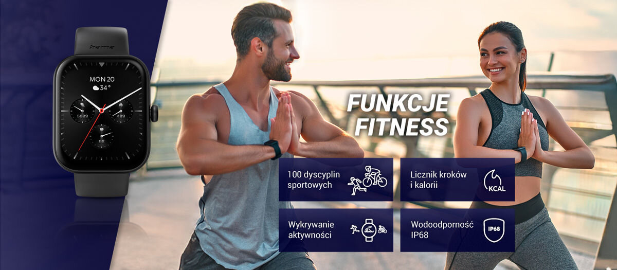 Smartwatch HAMA Fit Watch 5000 Funkcje fitness 100 dyscyplin sportowych licznik kroków i kalorii wykrywanie aktywności wodoodporność ip68