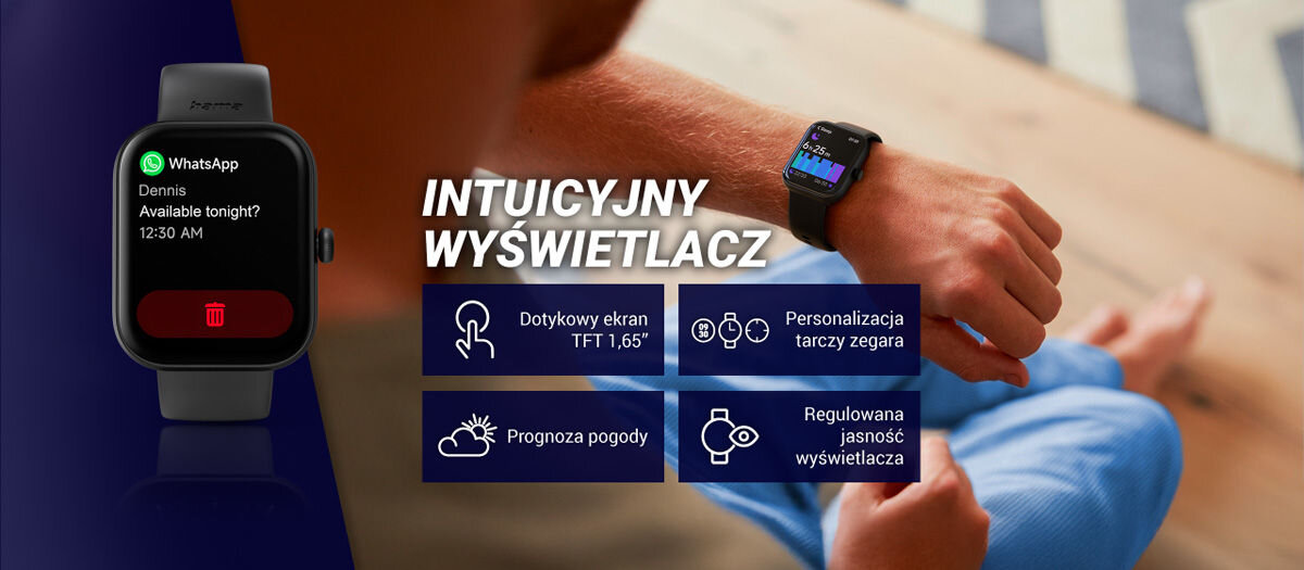 Smartwatch HAMA Fit Watch 5000 Intuicyjny wyświetlacz dotykowy ekran tft 1,65 personalizacja tarczy zegarka prognoza pogody regulowana jasność wyświetlacza