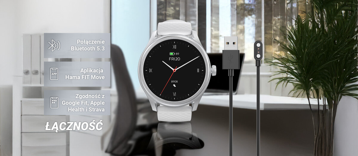 Łączność połączenie bluetooth 5.3 aplikacja hama fit move zgność z google fit apple health istrava