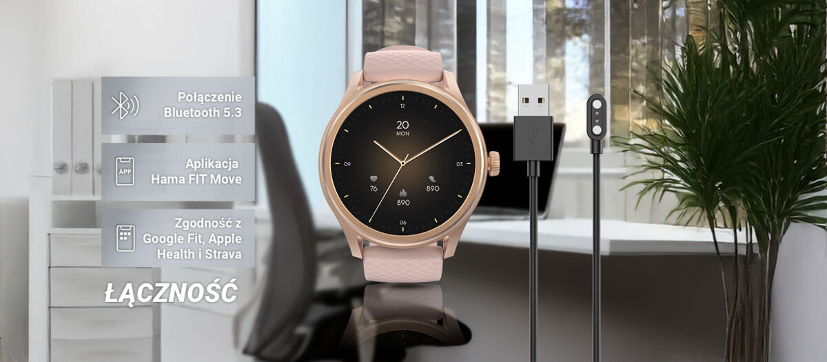 Łączność połączenie bluetooth 5.3 aplikacja hama fit move zgność z google fit apple health istrava