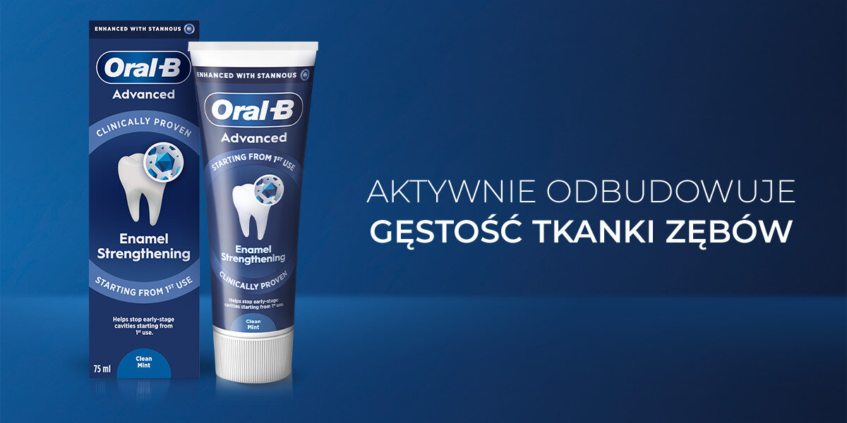 Pasta do zębów ORAL-B Advanced Enamel Strengthening Clean Mint (Wzmacnianie szkliwa) 75 ml zdjęcie lifestyle Świadoma pielęgnacja