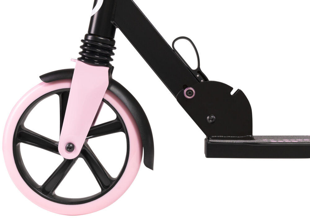 Hulajnoga dla dzieci LIONELO Luca Czarno-różowy duze kolka srednica 200 mm z wytrzymalego materialu PU lozyska ABEC-7 plynnosc stabilnosc obciazenie do 100 kg dla dzieci dla nastolatkow