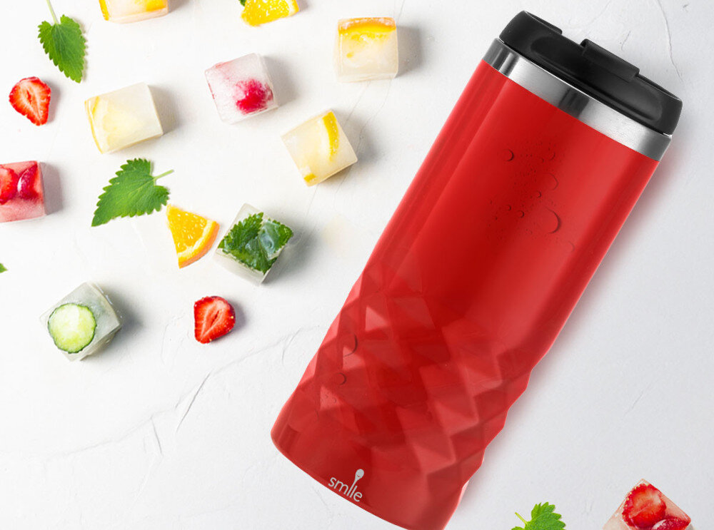 Kubek termiczny SMILE 320ml Czerwony Komfort i wygoda Prosty system zamykania i otwierania Antypoślizgowa podstawa łatwe czyszczenie higiena