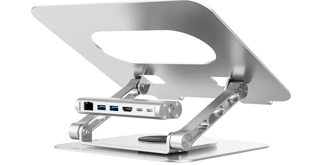 Unitek Podstawka pod laptop z odłączanym hubem USB-C HDMI 1,4, 4K PD 100W odłączany hub USB-C port HDMI 1.4 do obrazu 4K ładowanie Power Delivery 100 W wszechstronna kompatybilność funkcja Plug & Play podłaczenie wielu akcesoriów praktyczne rozwiązanie wsparcie dla różnych urządzeń