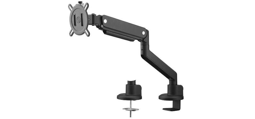 Uchwyt do monitora ONE FOR ALL DM4110 13-35 cali Czarny uchwyt na białym tle z drugim mocowaniem uchwyt do monitora, przestrzeń robocza, biuro domowe, ergonomia