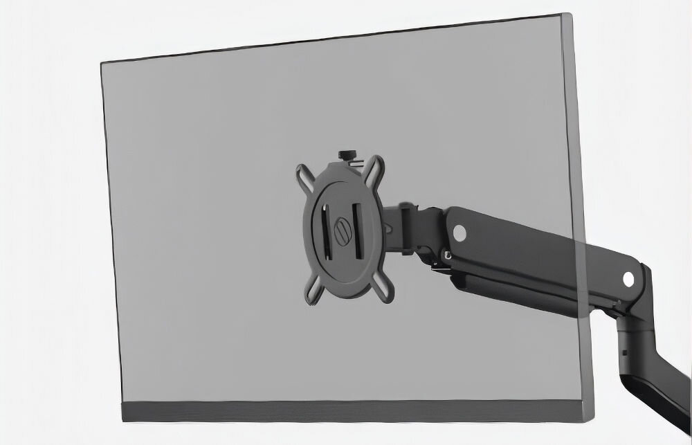 Uchwyt do monitora ONE FOR ALL DM4110 13-35 cali Czarny pokazanie uchwytu z częściowo przezroczystym monitorem VESA 100 x 100, 75 x 75, montaż 13-35 cali, udźwig 10 kg, prosta instalacja