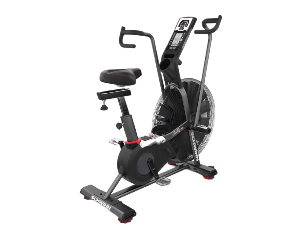 Rower powietrzny SCHWINN Airdyne AD8 rower na białym tle widoczny od tyły po skosie wszechstronne urządzenie do poprawy kondycji i wzmacniania mięśni unikalny system oporu powietrza płynny i naturalny ruch