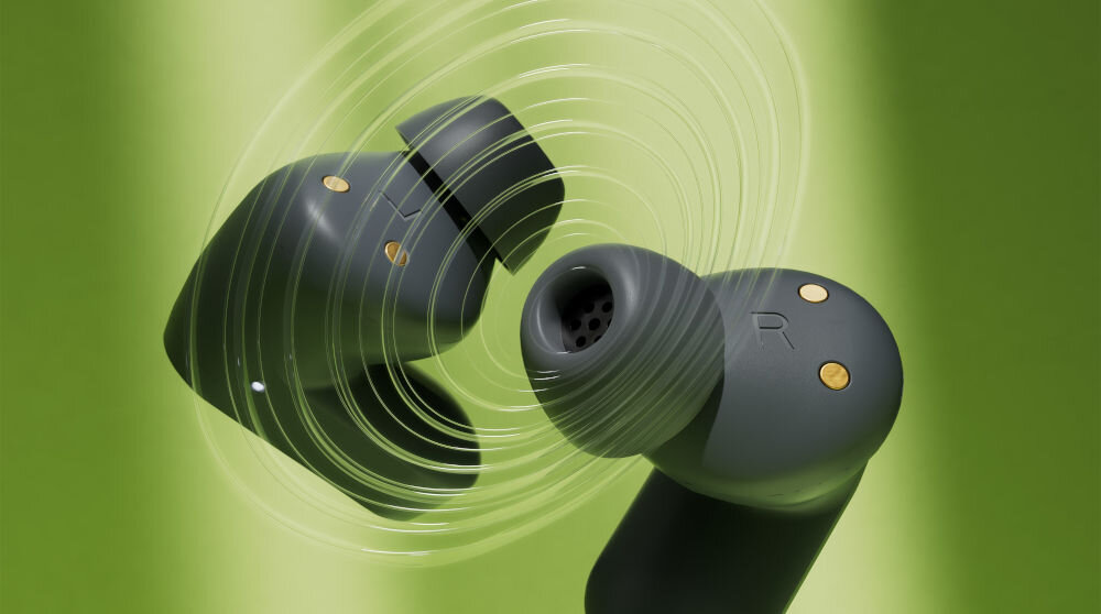 Słuchawki dokanałowe PHILIPS TAT3509GY/00, dynamiczne basy, cichy odsłuch, 10mm przetworniki, słuchawki dokanałowe z wydobywającym się dźwiękiem na zielonym tle