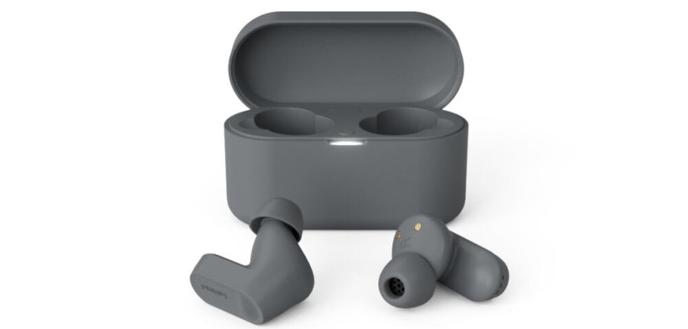 Słuchawki dokanałowe PHILIPS TAT3509WT/00, Bluetooth, stabilne połączenie, dwupunktowe, etui ładujące z słuchawkami dokanałowymi od frontu na białym tle