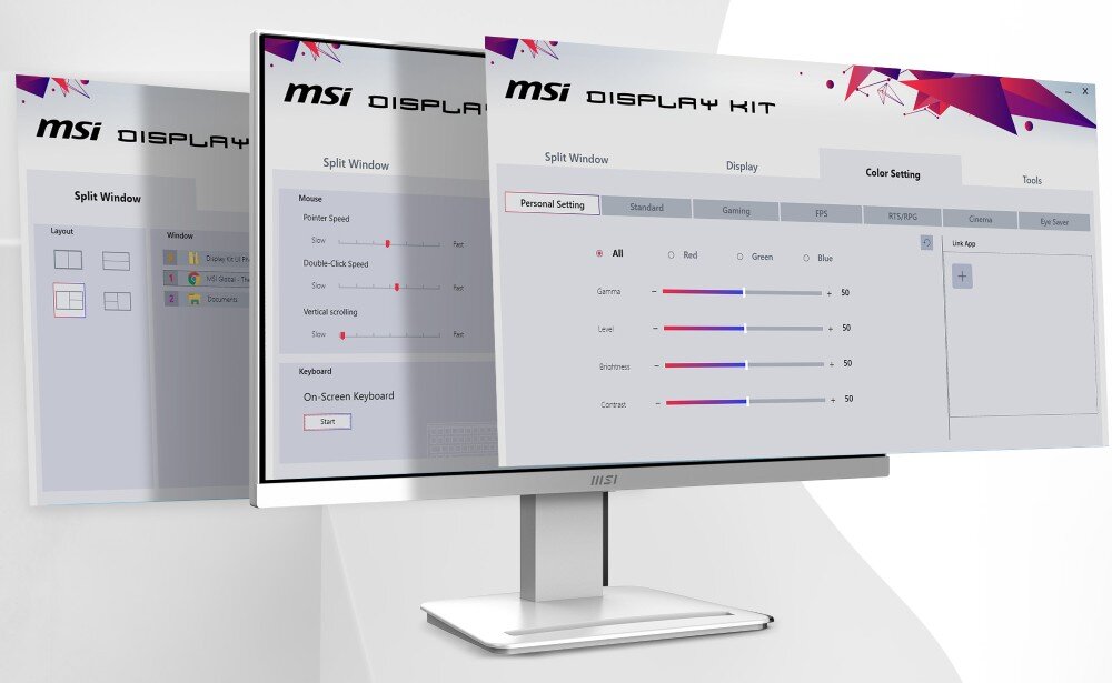Monitor MSI Pro MP2412W 23.8 1920x1080px 100Hz 1 ms [MPRT] oprogramowanie ustawienia profile podział ekranu