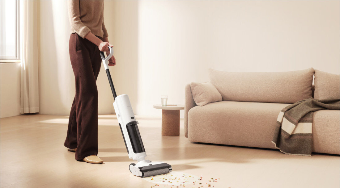 Odkurzacz XIAOMI Truclean W20 Wet Dry Vacuum EU 57810 Wszechstronność 3 w 1 odkurzanie mopowanie samoczyszczenie konstrukcja wałka szczotkowego zabrudzenia na sucho na mokro proces czyszczenia podłóg