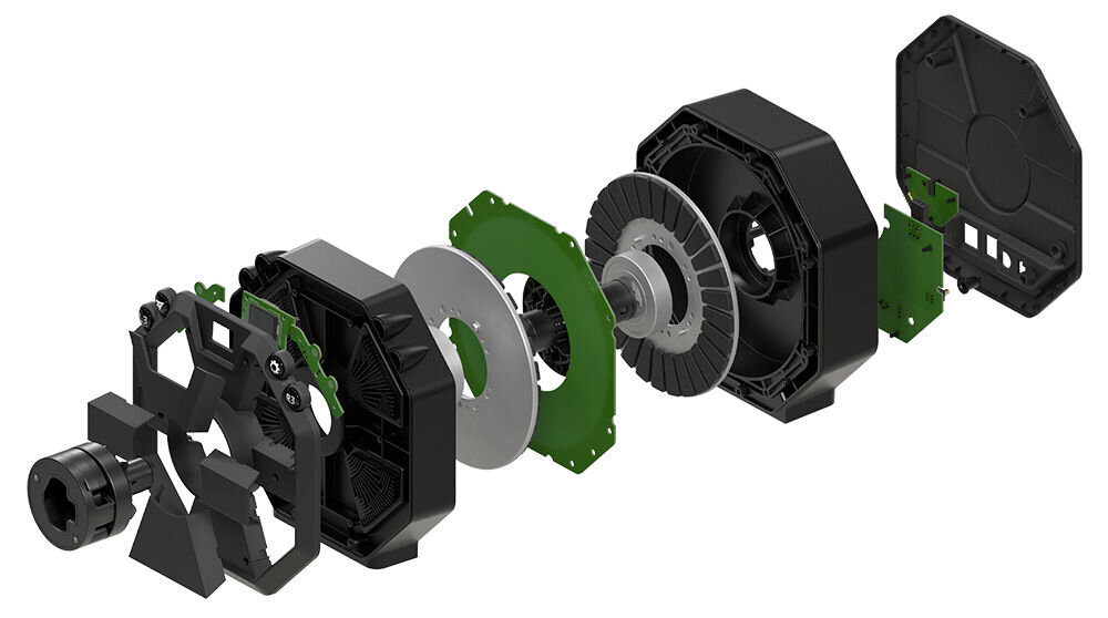 Кермо THRUSTMASTER T598 Direct Axial Drive (PS4/PS5/PC) Презентація двигуна Direct Axial Drive на білому фоні Топологія Axial Flux Плавність без пульсацій крутного моменту Точні відчуття Реалістичне керування