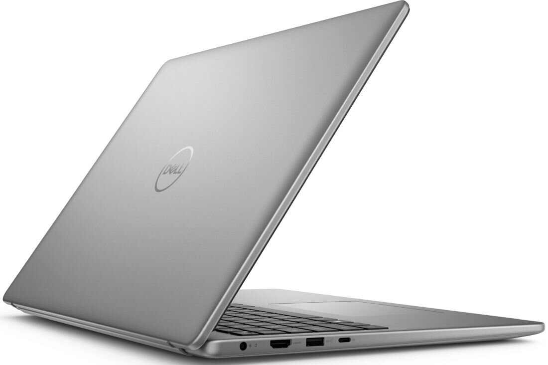 Dell Vostro 16 z otwartą pokrywą, widoczne porty boczne: HDMI, USB, USB-C, gniazdo audio; srebrna obudowa na białym tle. - Wi-Fi 6 i Bluetooth 5.3