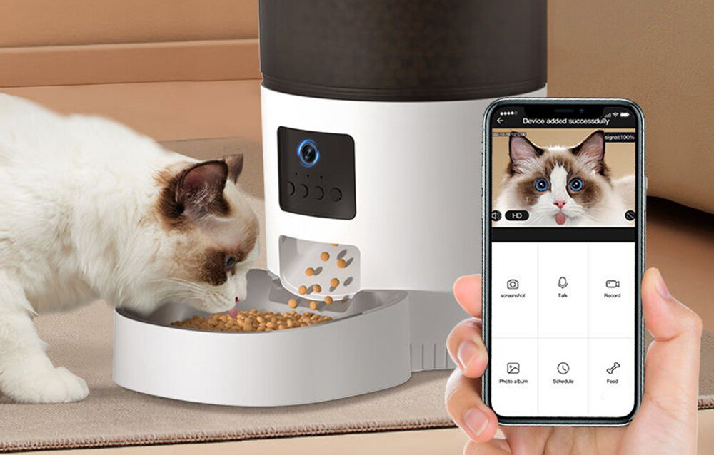 Dozownik karmy automatyczny ROJECO 3L Pet Feeder With 1080P Camera Inteligentny dozownik karmy Rojeco zbiornik 3 litry kamera mikrofon aplikacja
