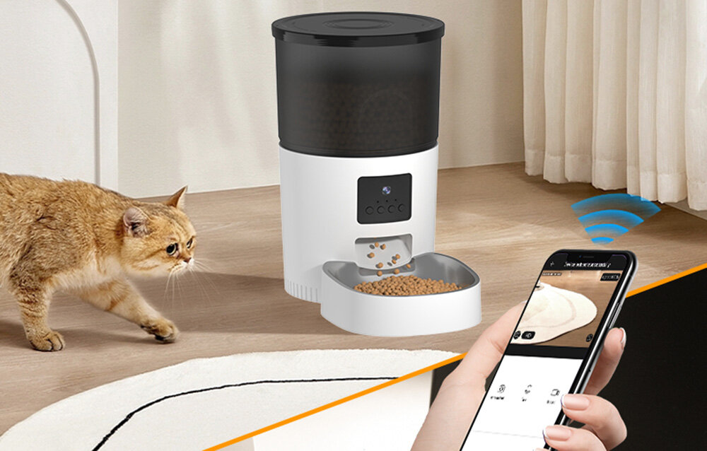Dozownik karmy automatyczny ROJECO 3L Pet Feeder With 1080P Camera Inteligentny dozownik karmy Rojeco kontrola aplikacja harmonogram posiłków