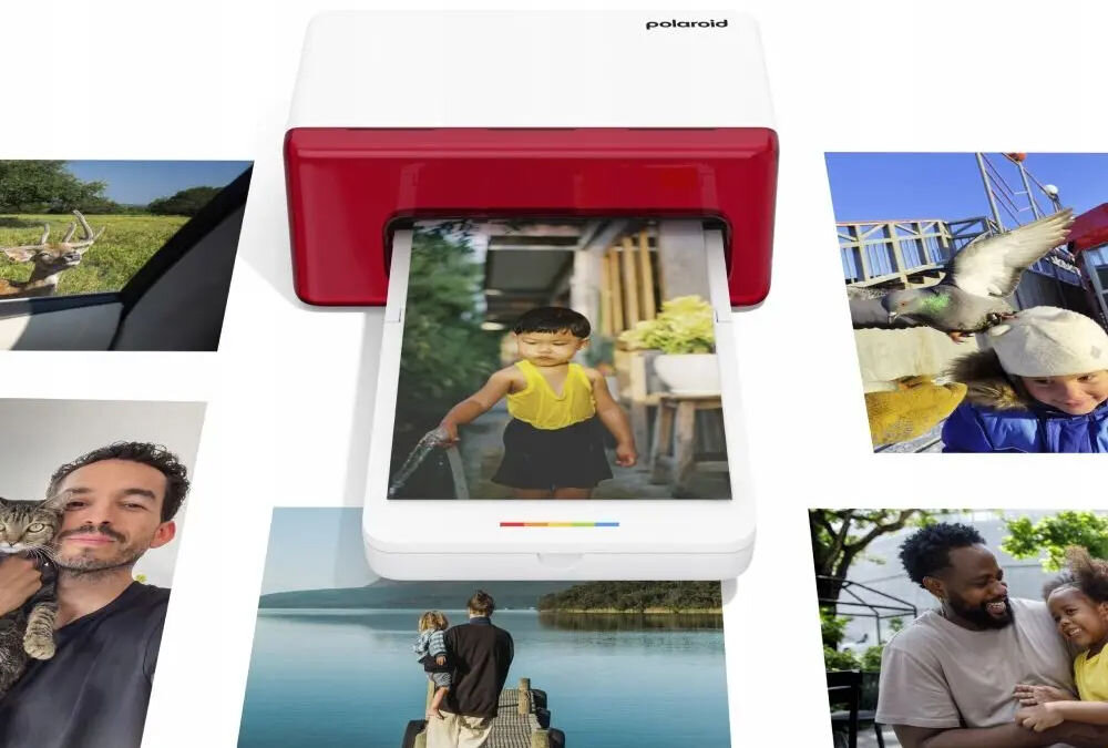 Drukarka POLAROID Hi-print 4x6 E-Box Druk w kolorze, Bluetooth prezentacja drukarki drukującej zdjęcie w tle wydrukowane już zdjęcia do zdjęć 10x15 cm z wkładami 80 szt.