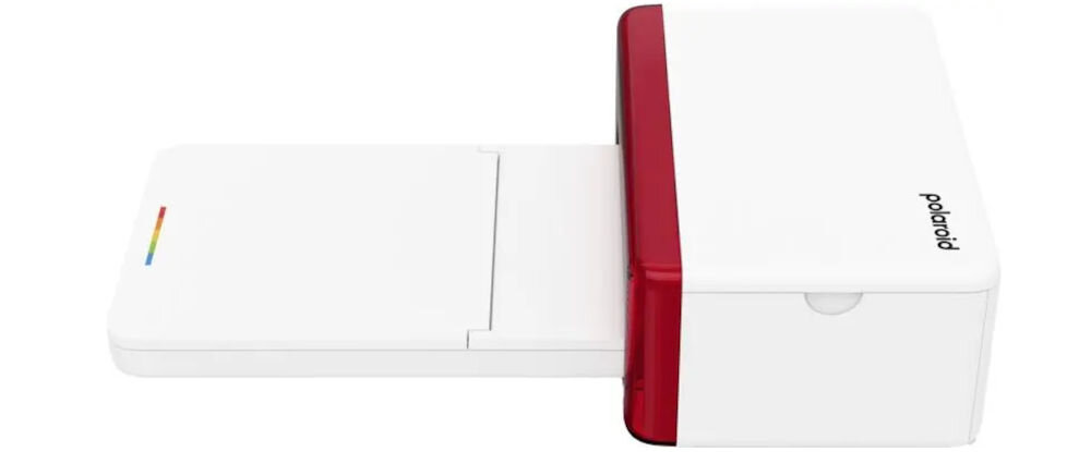 Drukarka POLAROID Hi-print 4x6 E-Box Druk w kolorze, Bluetooth prezentacja drukarki od boku na białym tle do Android i iOS Bluetooth edycja zdjęć