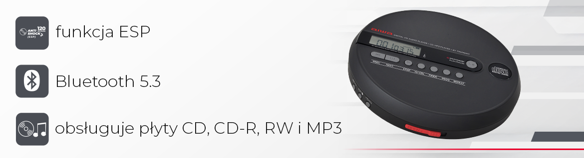 Discman AIWA PCD-1000BT - Bezprzewodowa wygoda, Bluetooth