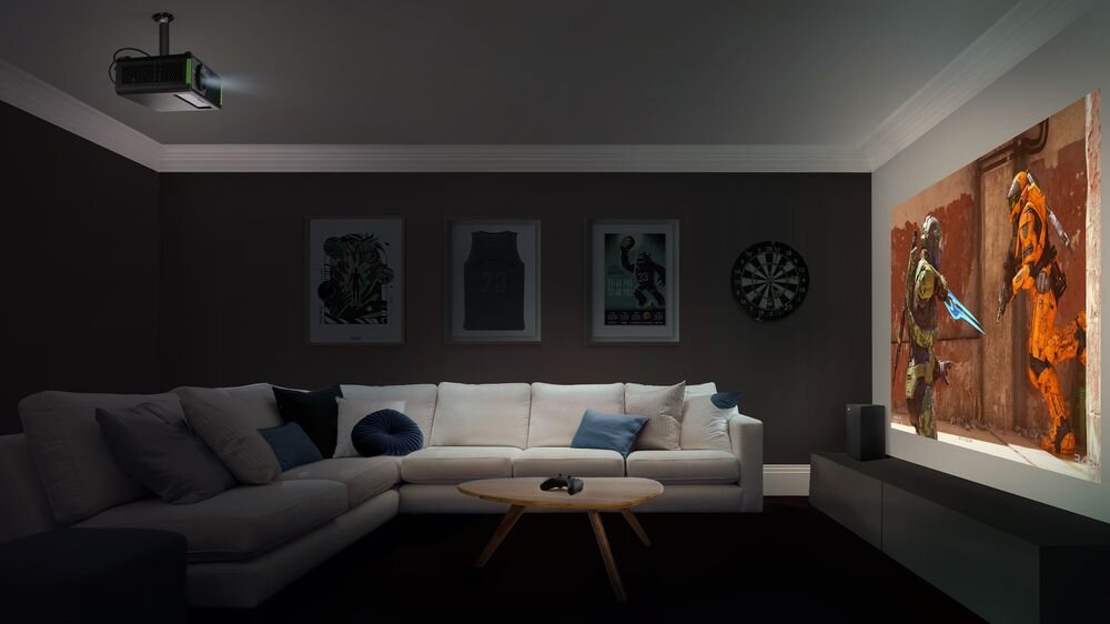 Projektor VIEWSONIC X1-4K Pro optymalizacja ustawień Xbox rozdzielczość odświeżanie, projektor wyświetlający obraz na ścianie