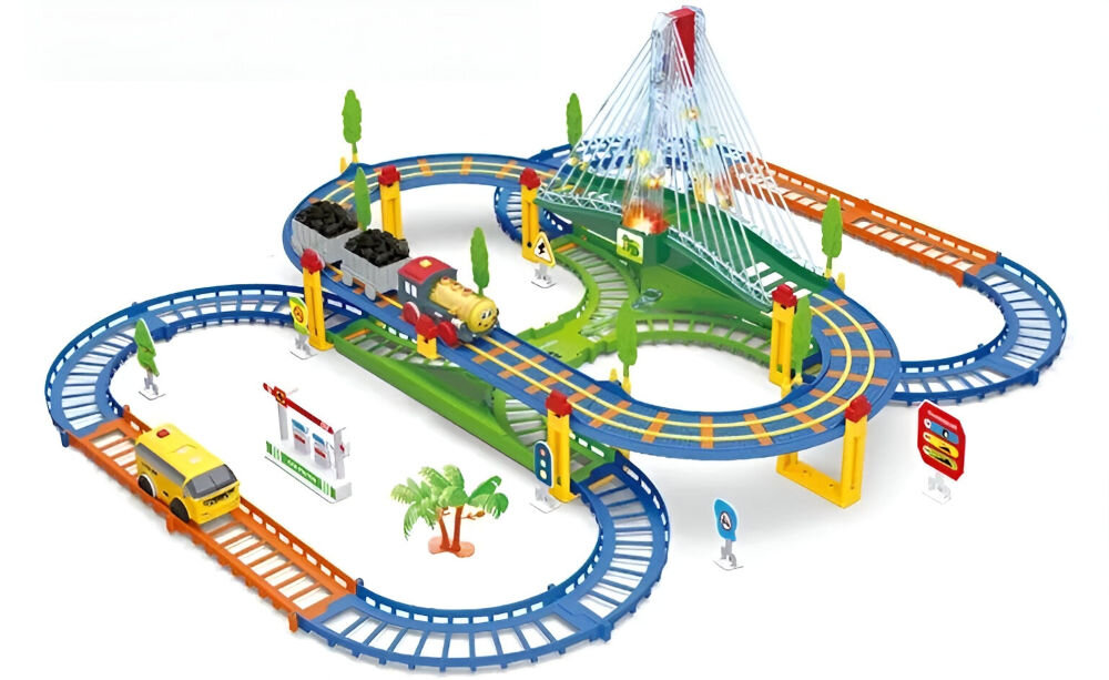 Kolejka EXTRALINK Kids Track King EX.39838 prezentacja kolejki na białym tle pod kątem radość z odkrywania wartościowa lekcja o świecie transportu bawi wspiera rozwój urodziny święta dzień dziecka