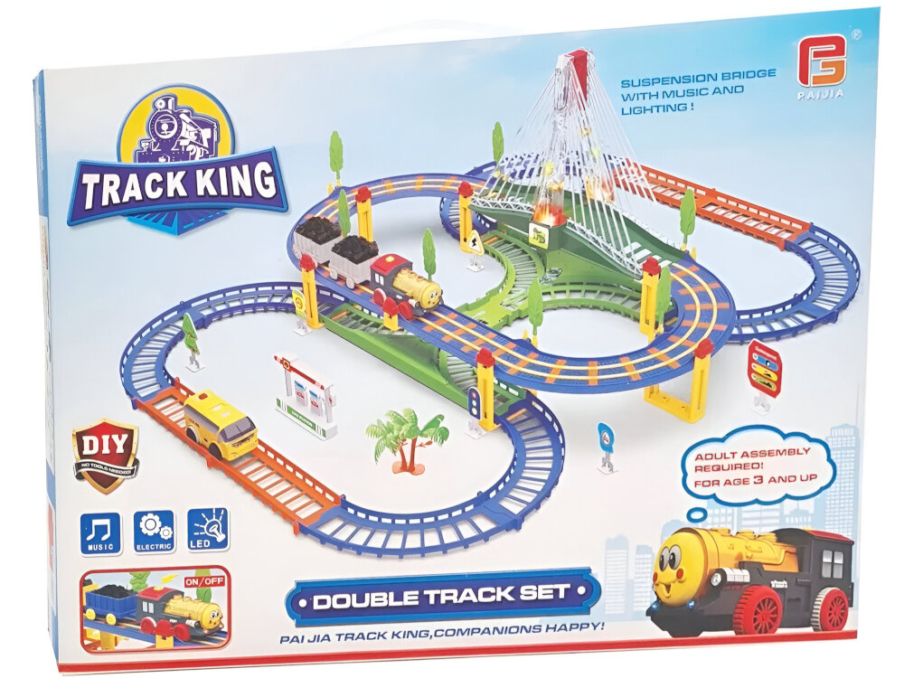 Kolejka EXTRALINK Kids Track King EX.39838 prezentacja opakowania na białym tle trwałe nietoksyczne tworzywo wysokiej jakości certyfikaty CE EN71 bezpieczny dla dziecka