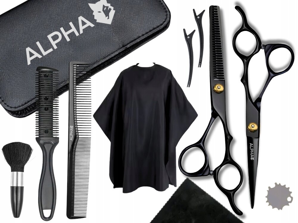 Zestaw ALPHA Barberski BAR-02 nożyczki, degażówki, przydatne akcesoria, codzienna stylizacja włosów