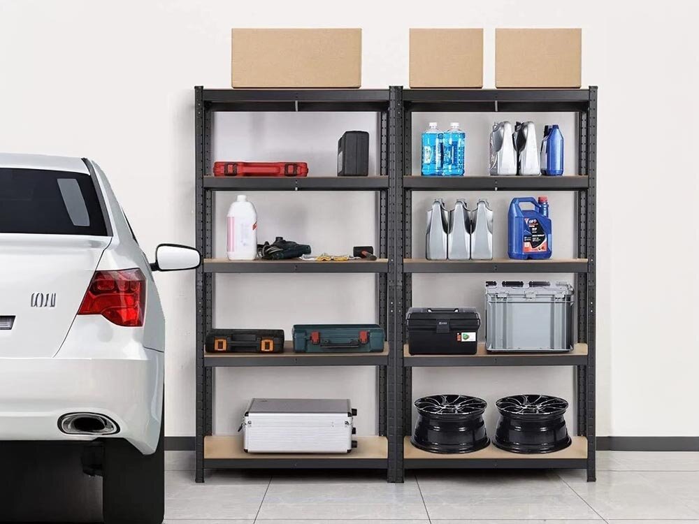 Regał magazynowy EXTRALINK EX.36776 180 x 90 x 40 cm, regał, magazyn, porządek, przestrzeń, regał stoi w garażu przy ścianie z sprzętem samochodowym