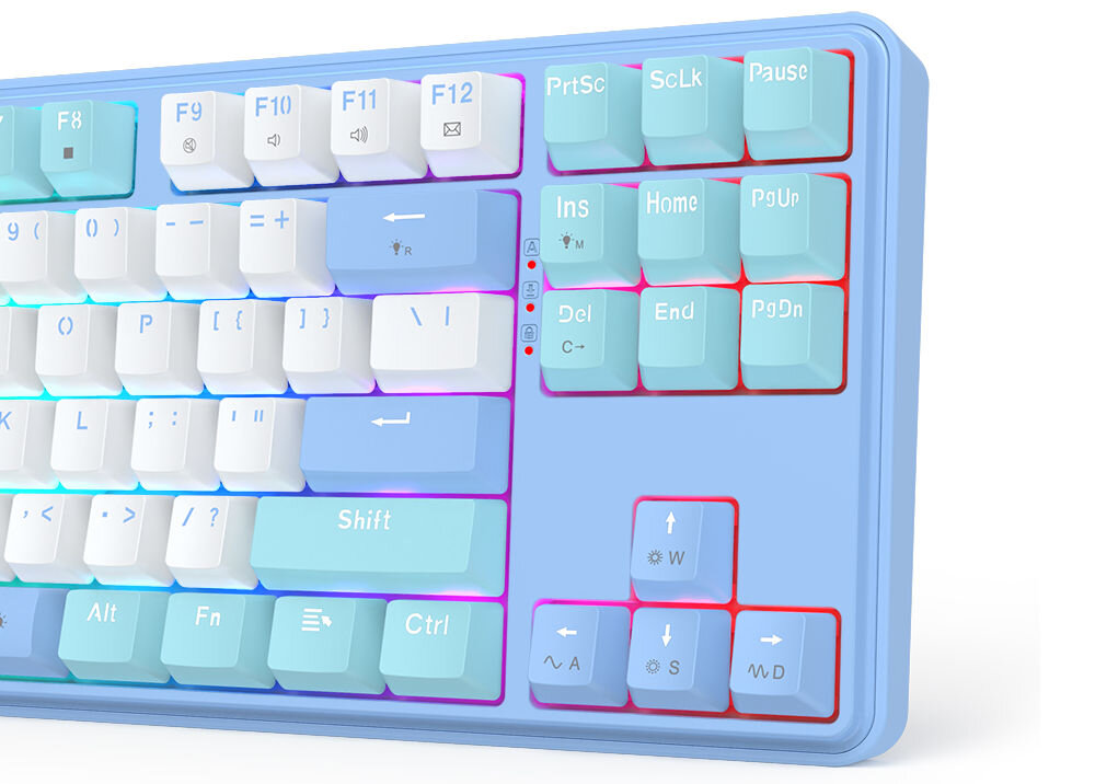 Klawiatura REDRAGON K707WBB-RGB StarBlade
optymalizacja przestrzeni, rozmiar TKL Tenkeyless 87 klawiszy, 80% tradycyjnego układu, wymiary ok. 405 x 170 x 60 mm, produkt na białym tle