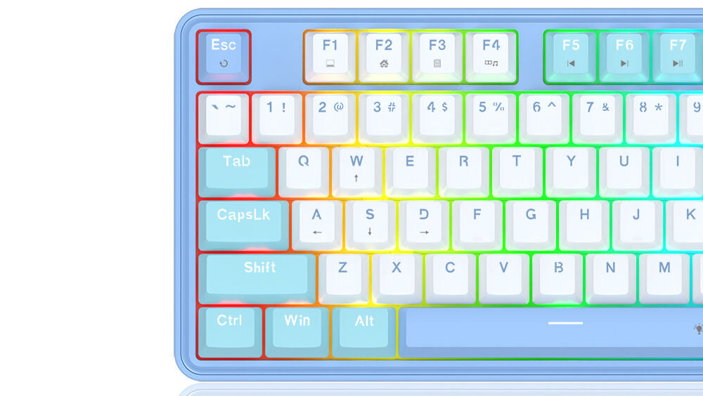 Klawiatura REDRAGON K707WBB-RGB StarBlade
efektowne podświetlenie RGB oferujące różnorodne efekty świetlne, możliwość regulacji intensywności podświetlenia, podświetlenie ułatwiające pracę w warunkach słabego podświetlenia
produkt na białym tle