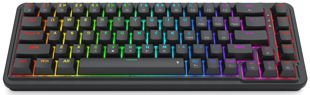Klawiatura REDRAGON K709-RGB Nova cicha praca, zaawansowany system tłumienia dźwięków, trzy warstwy dźwiękochłonnych materiałów, pianka PO (3,5 mm),
pianka IXPE, warstwa na spodzie, wzmocniona silikonowymi uszczelkami, produkt na białym tle